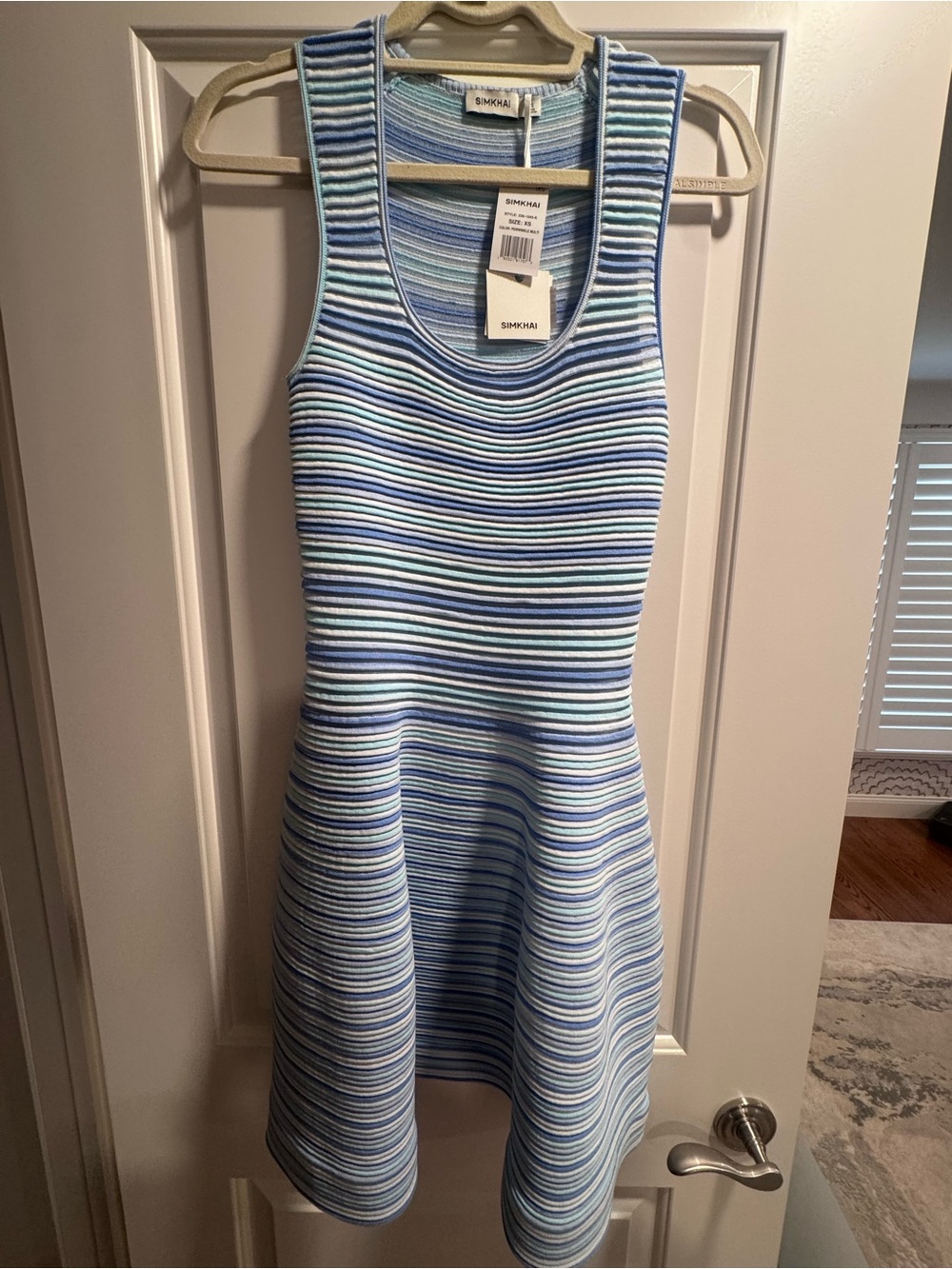 Jonathan Simkhai Blue & White Striped Knit Mini Dress